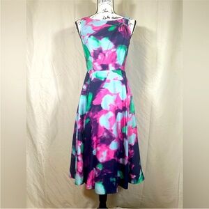 Kate Spade "Olivia" Sleeveless Fit & Flare Midi Dress Women's 2 Jumbo Watercolor